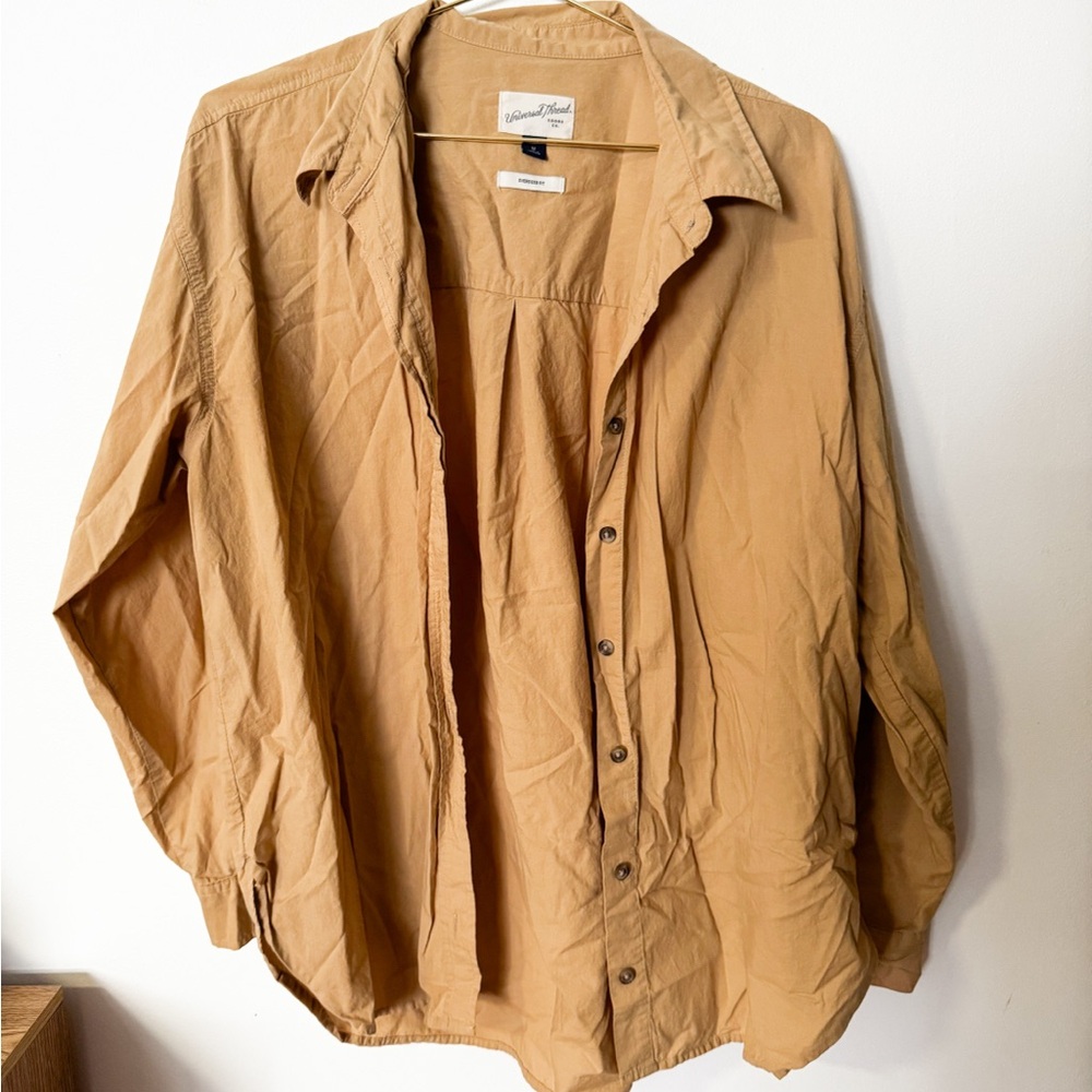 tan oversized button down shirt